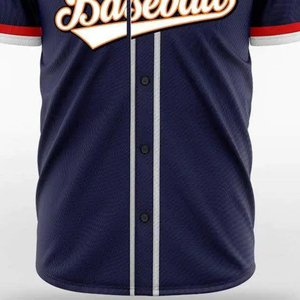Maillot de baseball personnalisé pour homme, bleu marine, manches courtes, col en V, boutons sur le devant, respirant, 100 % polyester, fabricant OEM - Product Image 5