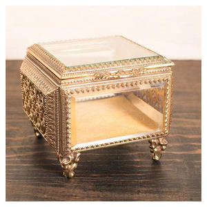 Boîtes à bijoux modernes en verre biseauté en laiton, finition laiton antique artisanale |   Boîte de rangement décorative de luxe pour bibelots, couleurs et tailles personnalisées - Product Image 6