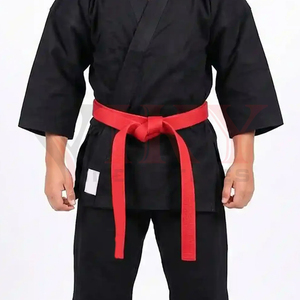 Ensemble complet d'uniformes de karaté en toile noire personnalisés pour jeunes, avec ceinture rouge vif, tenue d'entraînement professionnelle pour arts martiaux - Product Image 6