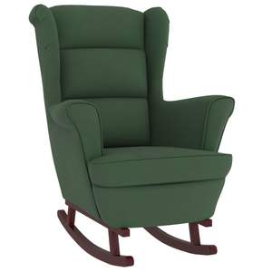 Fauteuil à bascule en bois de caoutchouc massif de taille moyenne avec revêtement en velours vert foncé pour salon - Product Image 2