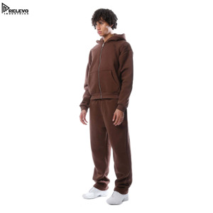 New Wholesale Streetwear Fleece Solid Casual Tracksuits Hooded Embroidery Custom Logo <b>Pullover</b> for Sweatpants Set <b>Men</b> - Product Image 2