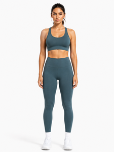 2-Piece Yoga Set Racerback Crew Neck <b>Crop</b> <b>Top</b> High-Waist Full-Length Leggings Contrast-Stitch Seamless Eco-Friendly Plus Size - Product Image 1