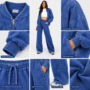 Crescent Wear OEM Custom Acid Washed Unisex Set Vintage <b>Sweat</b> Suit Crop <b>Top</b> Hoodies Jogger Set Cotton Fleece Plus Size Quick Dry - Product Image 6