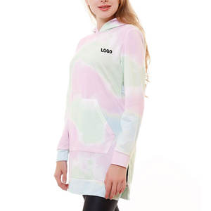Sweat à capuche en tissu doux tie-dye, coupe décontractée, avec logo et poche kangourou / Manches longues, prix abordable - Product Image 2