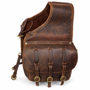 Superior Leather Horse Saddle Bag | Western Equestrian Side Storage Pouch Secure <b>Straps</b> <b>Buckles</b> Trail Riding Ranch Work Tack Kit - Product Image 1