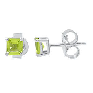 Asscher Cut Natural Peridot Stud <b>Earrings</b> 925 Sterling Silver Claw Setting Octagon Gemstone Birthstone Wedding Gift Party - Product Image 2