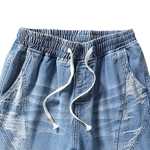 Shorts en jean déchirés pour hommes, respirants, mi-longs, tricotés, style streetwear, bleu clair, grandes tailles, été, haute qualité, vente en gros - Product Image 2