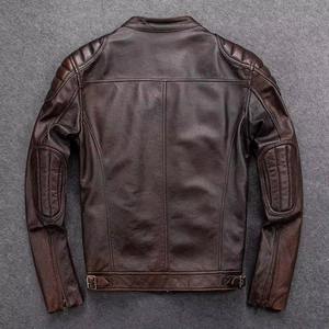 Veste en cuir et toile avec col montant, fermeture éclair, respirante, coupe-vent, style moto, pour l'hiver - Product Image 5