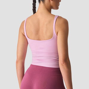 Cropped Sportswear Gym <b>Top</b> Sleeveless <b>Knitted</b> Polyester/Spandex Four Way Stretch <b>Ladies</b> Activewear Workout <b>Tank</b> <b>Top</b> Plain - Product Image 2