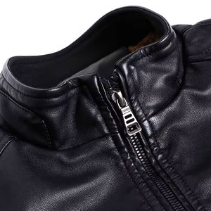 <b>Men's</b> Black PU Leather Moto Jacket Stand Collar Zipper Closure <b>Slim</b> <b>Fit</b> Autumn Wear Regular Sleeve Solid Color - Product Image 5