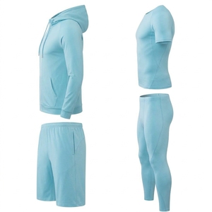 Ensemble de sport 4 pièces pour homme : sweat à capuche, short, maillot de compression et collants – Tenue de sport respirante et anti-transpiration - Product Image 3