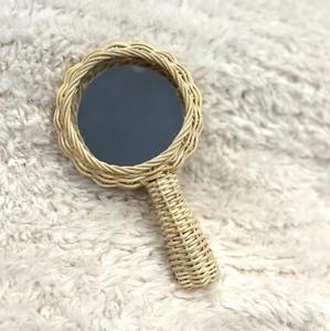 Fleur vintage petit miroir compact beau rotin maquillage miroirs à main pour bébé filles enfants enfants - Product Image 3