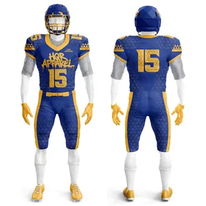 Uniformes d'équipe de football américain sur mesure, couture de haute qualité, OEM, 100% polyester, imprimé par sublimation, taille élastique à l'avant - Product Image 1