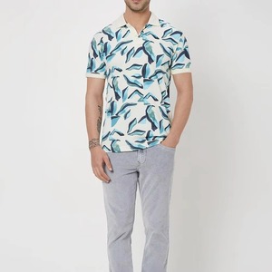 T-shirt de golf pour homme en coton, imprimé numérique motif feuille abstraite bleue, manches courtes, respirant, décontracté, été, qualité supérieure - Product Image 2