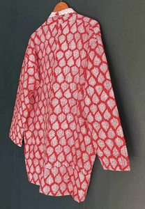 Women's Vintage Kantha Printed Cotton Jacket Reversible Long Sleeve <b>Cardigan</b> <b>with</b> <b>Belt</b> Closure Casual Outerwear - Product Image 3