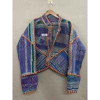 Veste Kantha en coton 100% de créateur, multicolore, style ethnique haut de gamme, avec fermeture ouverte, faite à la main, vintage, vente en gros