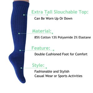 Royal Blue Cotton Slouchy Scrunch <b>Socks</b> for Women <b>Knee</b> <b>High</b>-Shoe Size 5 to 10 - Product Image 5