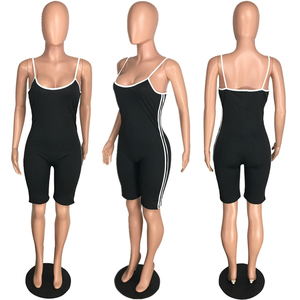 Mono de tirantes finos verde neón para mujer, de cintura alta, con rayas laterales, ajuste ceñido, sin mangas, para gimnasio, primavera-verano, de punto elástico - Product Image 4