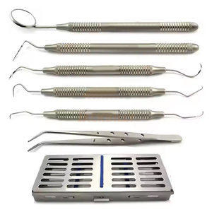 6 piezas Manual de acero inoxidable Dental diagnóstico bolsillo profundidad sonda curetas Perio examen Kit esterilización Cassette estudiantes - Product Image 1
