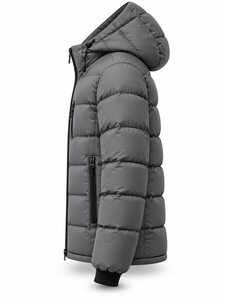 Chaqueta Acolchada con Capucha para Hombre, Color Gris, Cálida, Cortavientos, Informal, con Cierre Frontal, Relleno de Poliéster, Corte Regular - Product Image 2