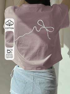 Camiseta Corta para Mujer OEM, Color Rosa Polvoriento, Corte Ajustado, Blusa Lisa de Color Sólido, Transpirable, Manga Media, Estilo Estético - Product Image 2