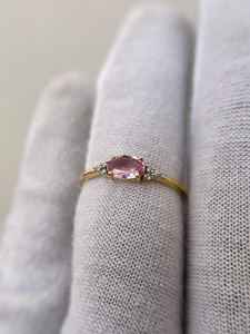 Bague unique en saphir rose, bague de fiançailles en saphir rose, argent sterling 925 plaqué or 14 carats, bague de promesse pour anniversaire de mariage - Product Image 2