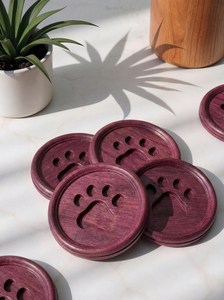Wooden Round Coasters With Paw Print Design Non-Slip Mats Nordic Style For Coffee Tea <b>Table</b> Decoration by TIMELESS CRAFT - Product Image 5