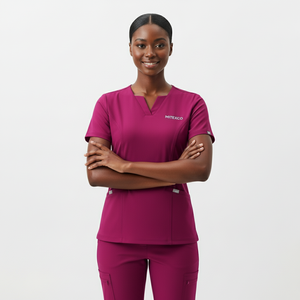 ชุดยูนิฟอร์มแพทย์ผู้หญิง MITEXCO รุ่นพรีเมียม สีม่วงแดง คอวี เสื้อแขนสั้นทันสมัย และกางเกงคาร์โก้ สำหรับโรงพยาบาล - Product Image 2