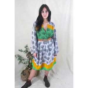 Robe longue bohème imprimée pour femme, col en V profond, sans manches, coupe ample, décontractée, pour la plage et les vacances, 100 % lin, écologique, lavable - Product Image 1