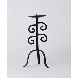 Portavelas Cónico de Hierro Negro, Hecho a Mano, con Base de Trípode y Adornos Decorativos, para Decoración del Hogar - Product Image 1