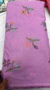 Tela africana de algodón y lino con bordado floral - Material de encaje de primera calidad estilo Ankara para vestidos tradicionales de mujer, Kurti, etc. - Product Image 3