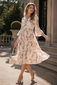 Robe midi d'été imprimée pour femmes, robe élégante décontractée à fleurs, robe de fête, mode écologique pour femmes et filles - Product Image 2