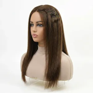 Perruque complète en dentelle 100 % cheveux humains Remy, lisse, avec mèches, longue, brune, texture ondulée naturelle, personnalisable - Product Image 1