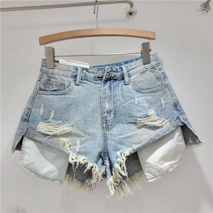 Shorts en jean vintage noir personnalisés pour femmes avec patch étoile, taille haute, décontractés, avec poches - Product Image 2