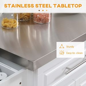 Carrello da Cucina Portatile con Isola Girevole, Ecologico in Acciaio al Carbonio, Piano in Marmo Bianco e Acciaio Inossidabile, con Portasciugamani e Portaspezie - Product Image 5