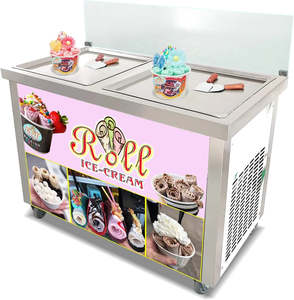 Machine à glace frite ETL, machine à rouleaux de glace thaïlandaise au yogourt - Plaques carrées doubles de 20,50"x20,50", dégivrage automatique, transparente - Product Image 1
