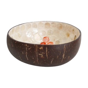 Bol en noix de coco artisanal incrusté de coquillages - Texture laquée élégante - Pièce de décoration minimaliste - Product Image 1