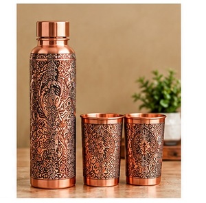 Artisan Copper Water Bottle Set with <b>2</b> <b>Cups</b> Traditional Chinese Pattern <b>Flask</b> with Lid Portable - Product Image 2