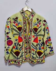 Embroidered Handmade Suzani Cotton <b>Jacket</b> Boho Short Winter Coat Floral Embroidery <b>Jacket</b> <b>Hippie</b> Style Gift For Her - Product Image 4