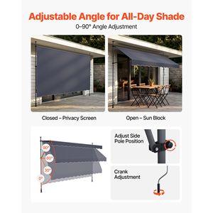 Auvent rétractable manuel pour patio, hauteur réglable 157 pouces, abri pare-soleil pour portes et fenêtres - Product Image 5