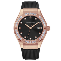 Montre pour femme Alexander Ferros 2251R-01, mouvement à quartz, acier inoxydable, cadran en cristal saphir, bracelet en caoutchouc, résistante à l'eau jusqu'à 50 m