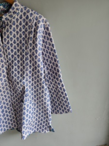 Women's Cotton <b>Mandarin</b> <b>Collar</b> <b>Jacket</b> Three Quarter Lantern Sleeve Printed Geometric Pattern Summer Breathable Prairie gift - Product Image 3