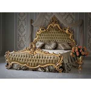 Juego de Cama de Lujo Rococó Premium, Madera de Caoba Maciza Tallada en Oro, Tapizado en Terciopelo Verde Oliva Clásico, Cama King Size - Product Image 6
