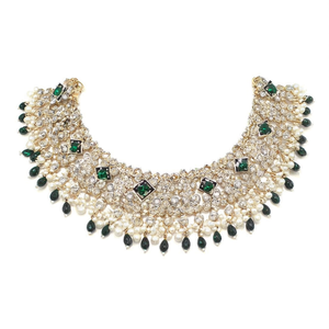 Collier ras-de-cou en alliage plaqué or 18 carats avec pierres de cristal, perles et diamants pour soirée - 10575555DGR - Product Image 1