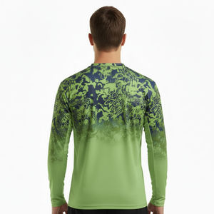 T-shirt de performance à manches longues pour homme, vert et bleu, séchage rapide, respirant, décontracté, col rond, tricoté en coton/bambou, coupe classique - Product Image 5