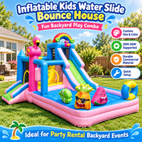 Château gonflable pour enfants avec toboggan aquatique, souffleur, piscine et pistolet à eau pour jeux en plein air