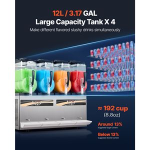 12L Commercial Slushie Machine 4-Tank Frozen <b>Drink</b> Maker with Self-Cleaning Margarita Maker - Product Image 2