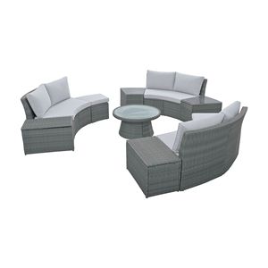 Set Divano Sezionale da Esterno Grigio Chiaro a 10 Pezzi, Combinazione Libera, in Rattan PE, per Conversazione, Arredamento da Giardino - Product Image 4