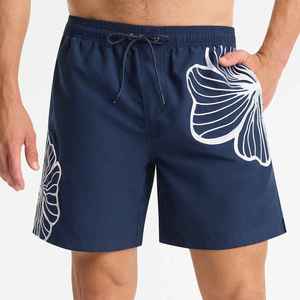 Short de bain décontracté pour homme, bleu marine, imprimé coquillage, séchage rapide, avec cordon de serrage à la taille et poches - Product Image 1