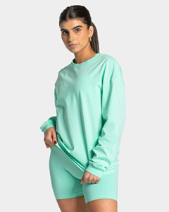 เสื้อยืดผู้หญิง คอตตอน 100% สีพื้น นุ่มสบาย สไตล์ลำลอง โอเวอร์ไซส์ แขนยาว รุ่นซัมเมอร์ 2026 - Product Image 4